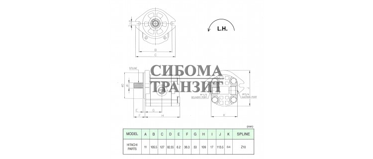 Шестерённый насос T10 левый (HITACHI ZX470-5)