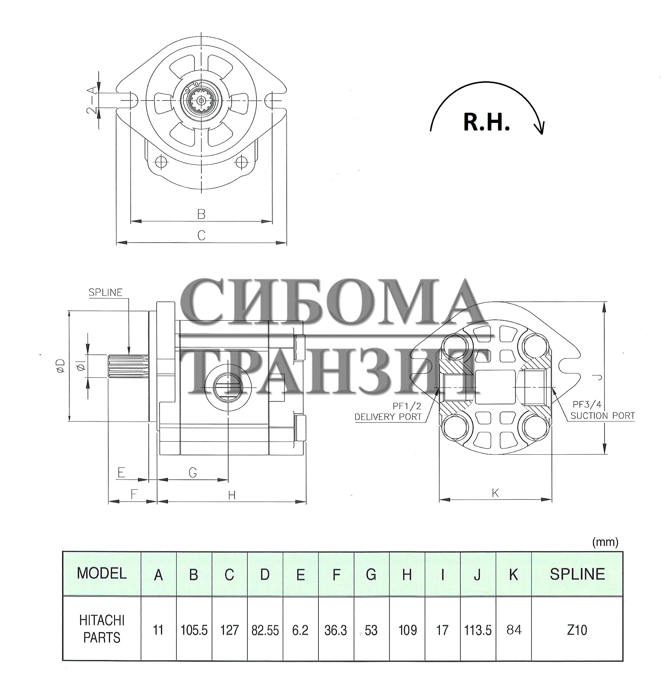 Шестерённый насос 10T (right)