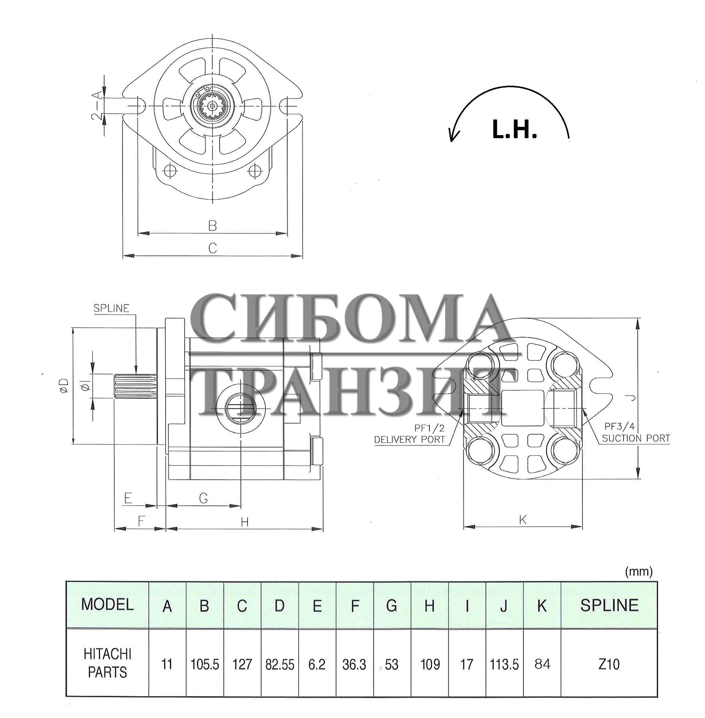 Шестерённый насос T10 левый (HITACHI ZX470-5)